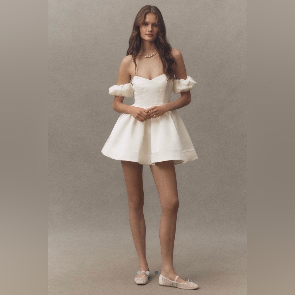 BHLDN Cream Off-Shoulder Fit & Flare Mini Dress